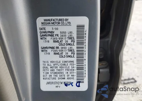 2001 Infiniti Qx4 Luxury from USA, damaged, VIN JNRDR07X21W103994